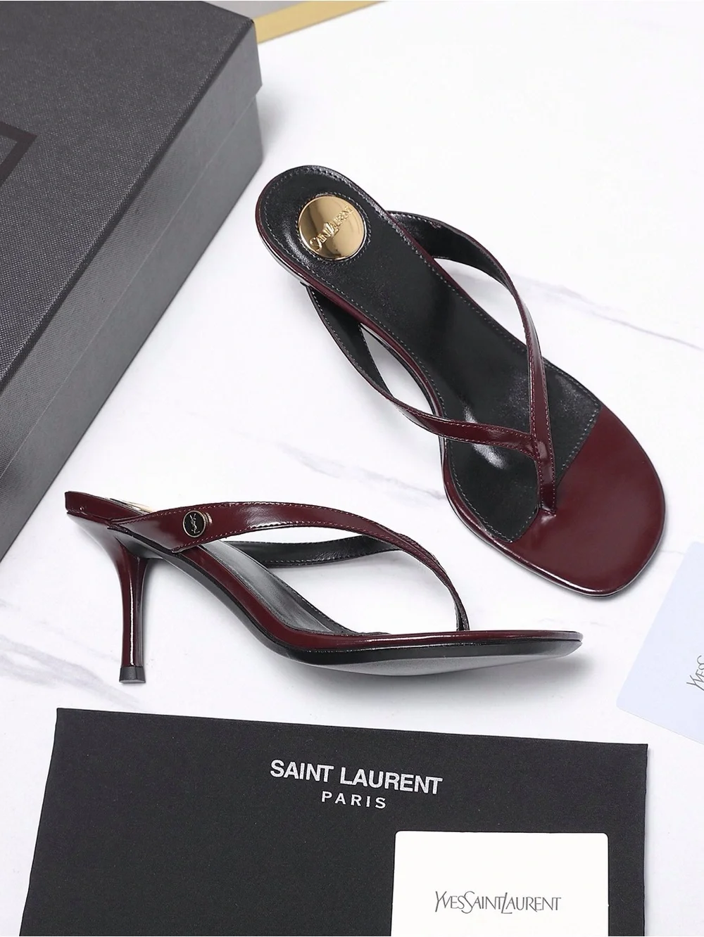 Saint Laurent Burgundy Patent Leather Slingback Heels